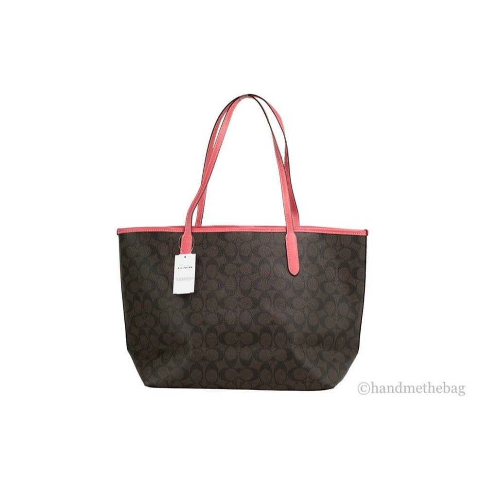 NEW Coach City Tote Varsity Brown & Pink Signature Coated Canvas Handbag CB869 - Picture 4 of 12